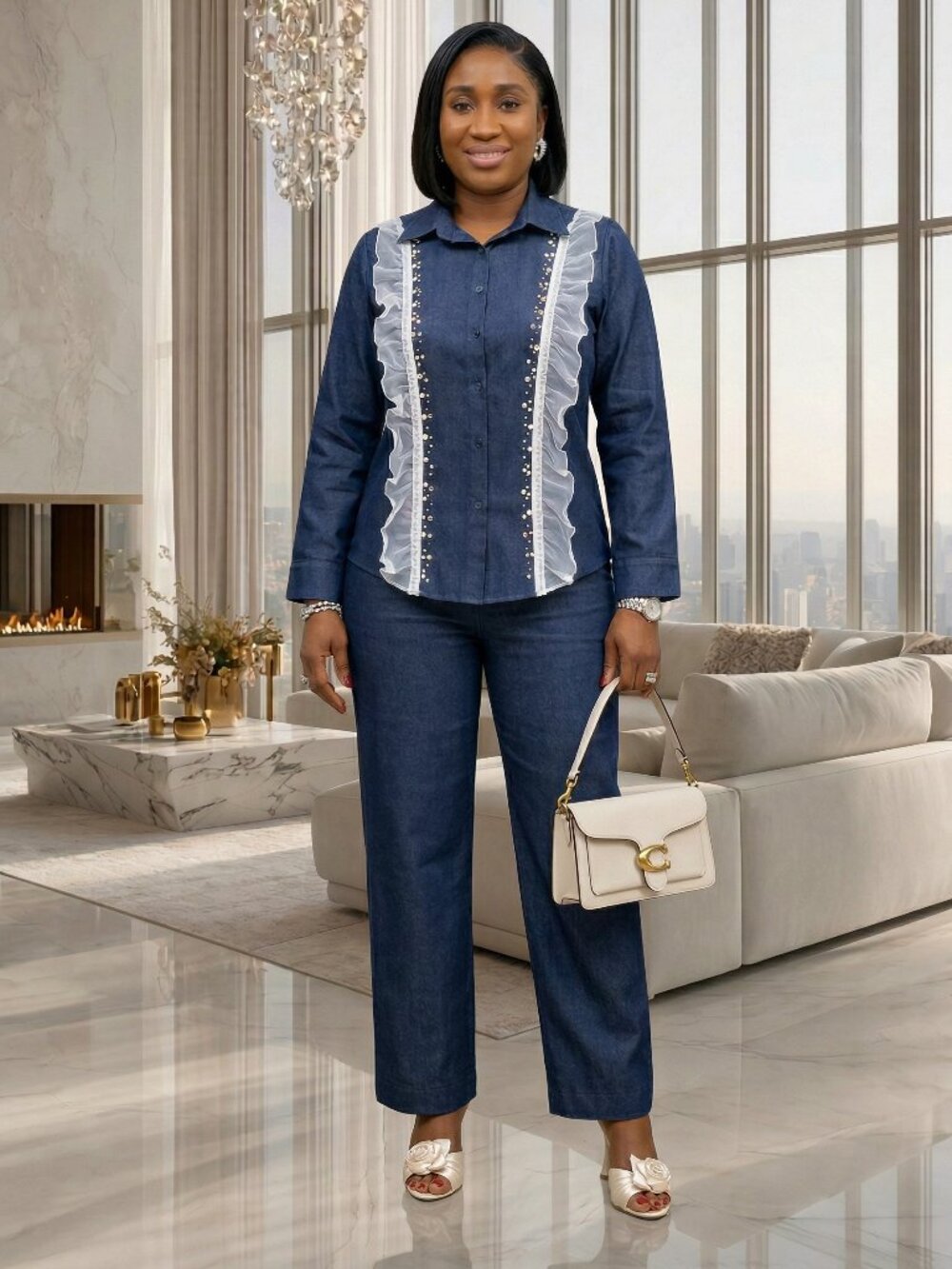 Elodie Denim Shirt & Pant Set